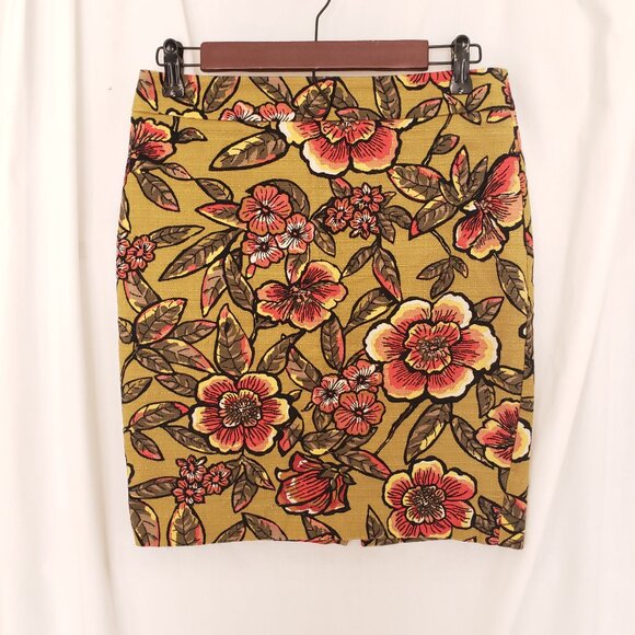 Loft Petites Green Multicolor Floral Pattern Fun Pencil Short Skirt Size 4P - Picture 1 of 13